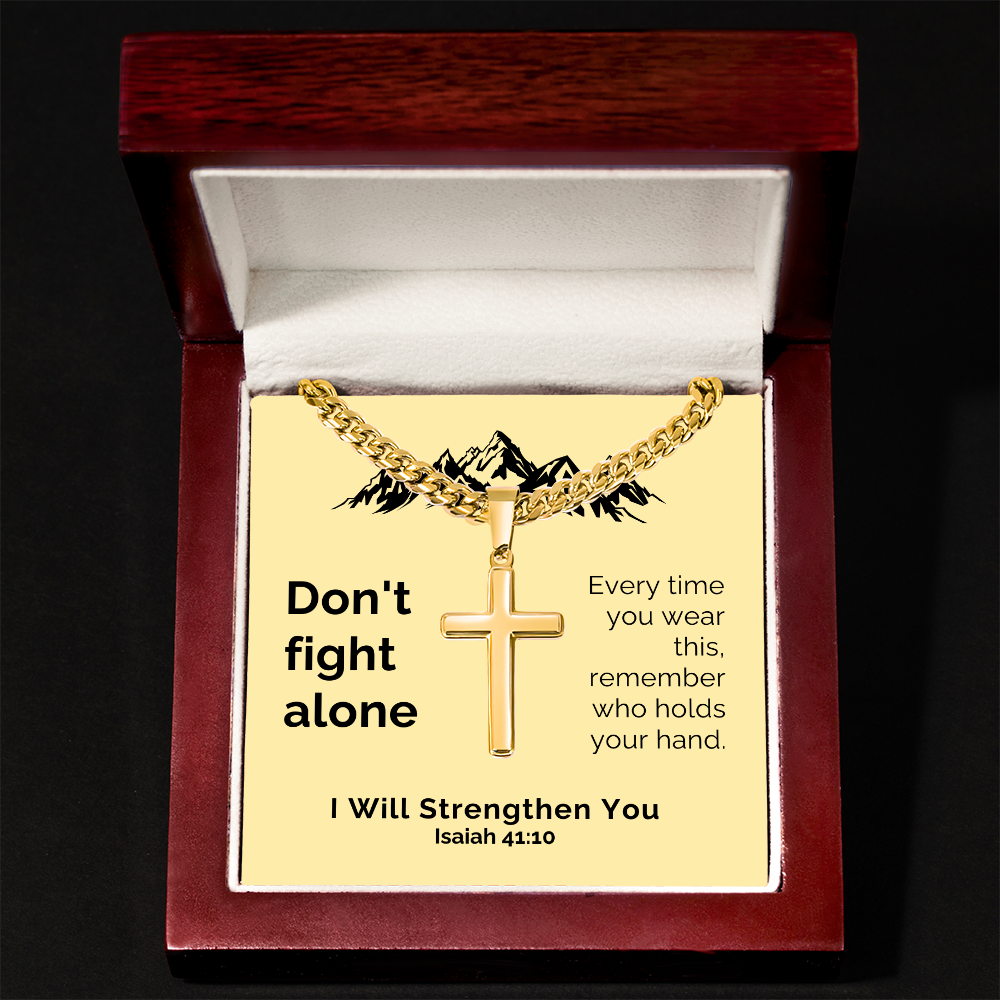I Will Strengthen You (Isaiah 41:10) | Premium Sterling Silver Cuban Link Cross Necklace
