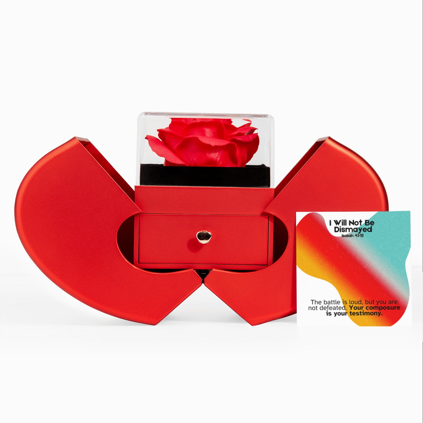 I Will Not Be Dismayed (Isaiah 41:10) | Love Knot Necklace in Red Heart Rose Box