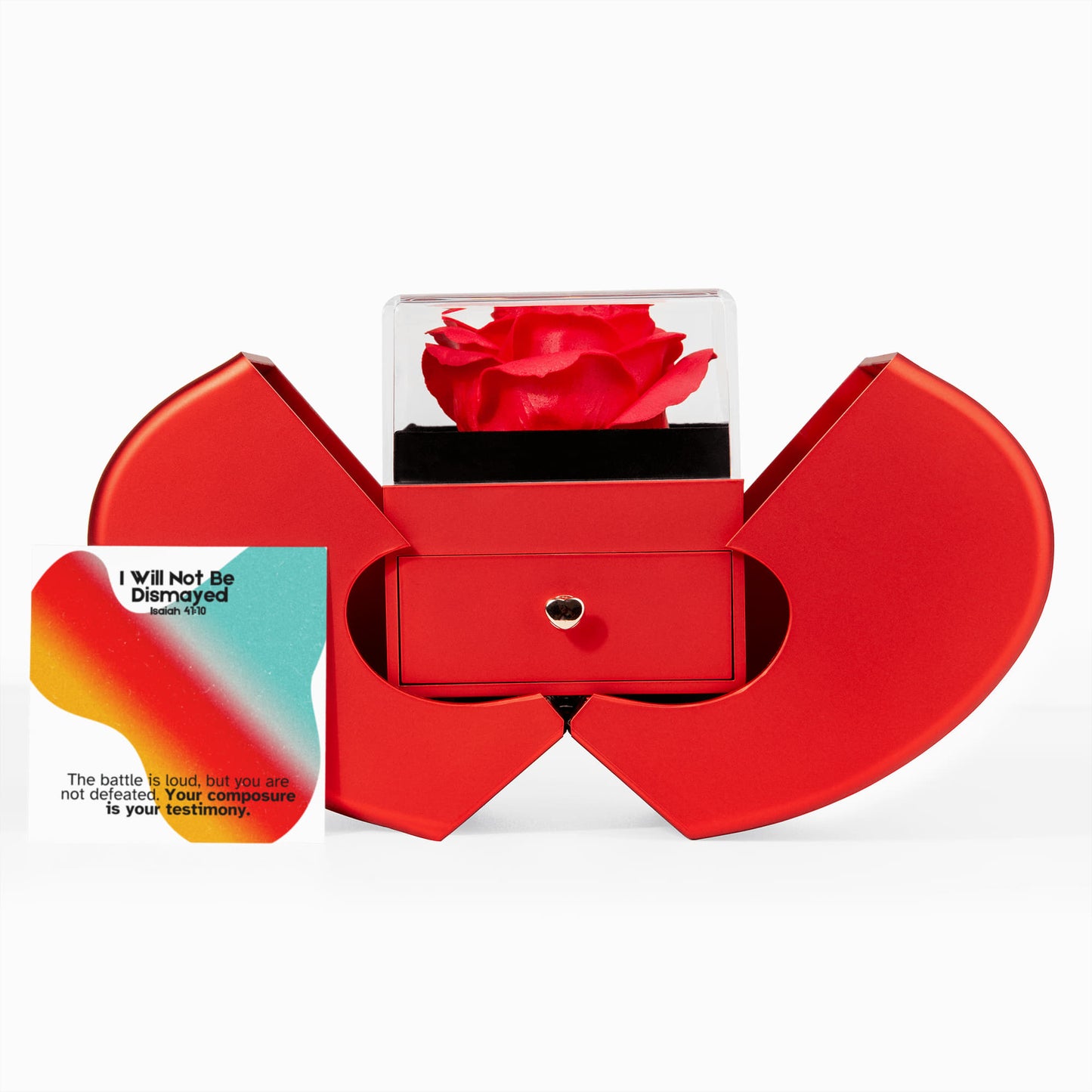 I Will Not Be Dismayed (Isaiah 41:10) | Love Knot Necklace in Red Heart Rose Box