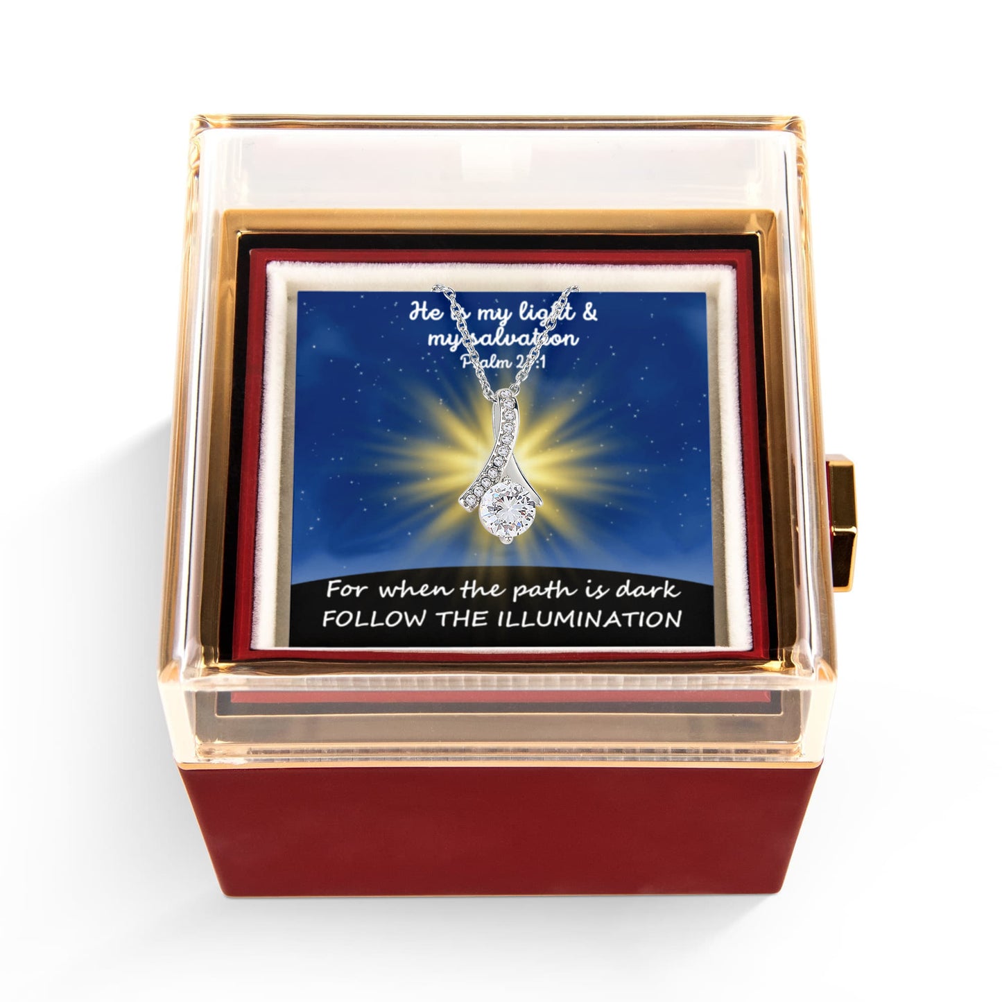 He Is My Light & My Salvation (Psalm 27:1) | Alluring Beauty Necklace in Rotating Rose Gift Box