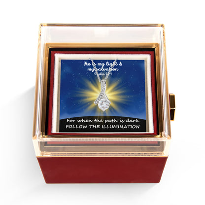 He Is My Light & My Salvation (Psalm 27:1) | Alluring Beauty Necklace in Rotating Rose Gift Box
