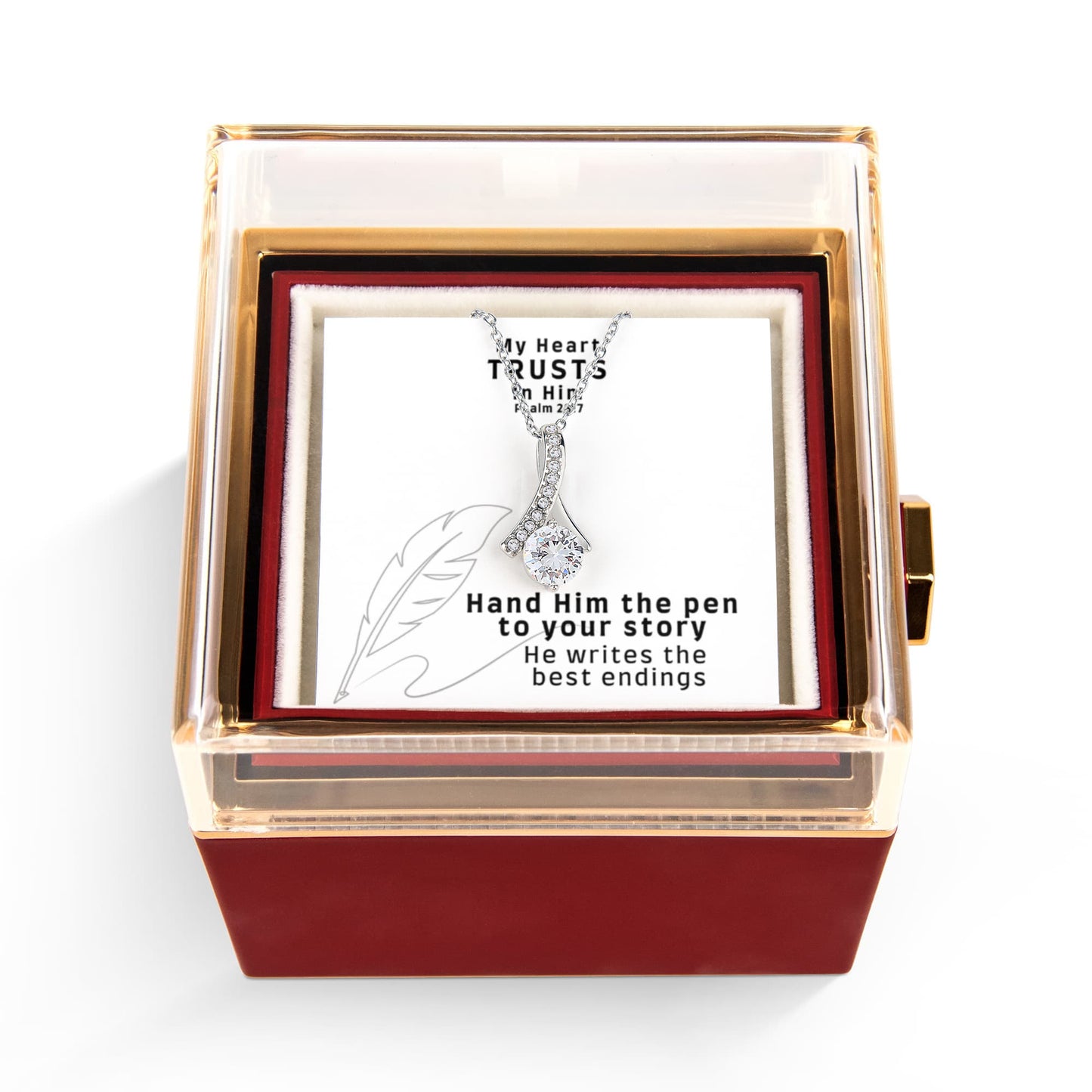 My Heart Trusts In Him (Psalm 28:7) | Alluring Beauty Necklace in Rotating Rose Gift Box
