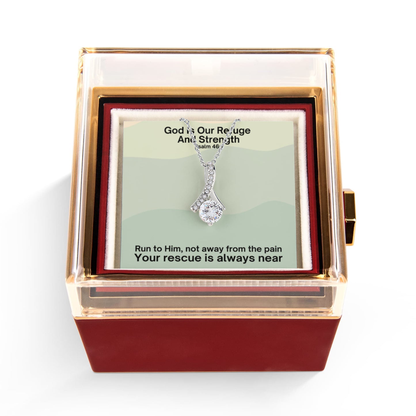 God Is Our Refuge And Strength (Psalm 46:1) | Alluring Beauty Necklace in Rotating Rose Gift Box