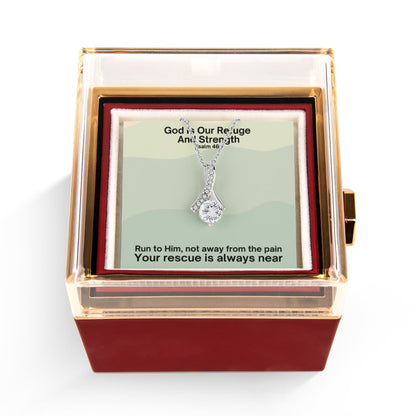 God Is Our Refuge And Strength (Psalm 46:1) | Alluring Beauty Necklace in Rotating Rose Gift Box
