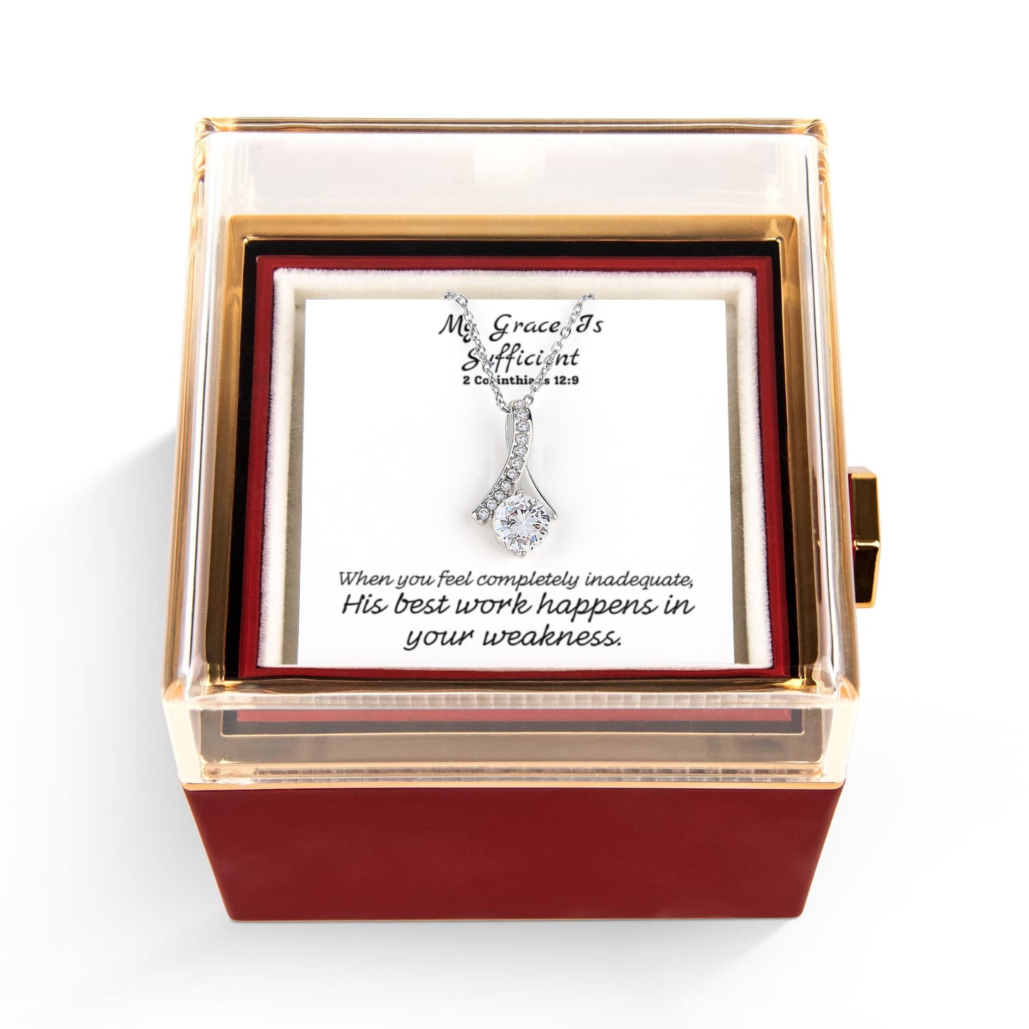My Grace Is Sufficient (2 Corinthians 12:9) | Alluring Beauty Necklace in Rotating Rose Gift Box