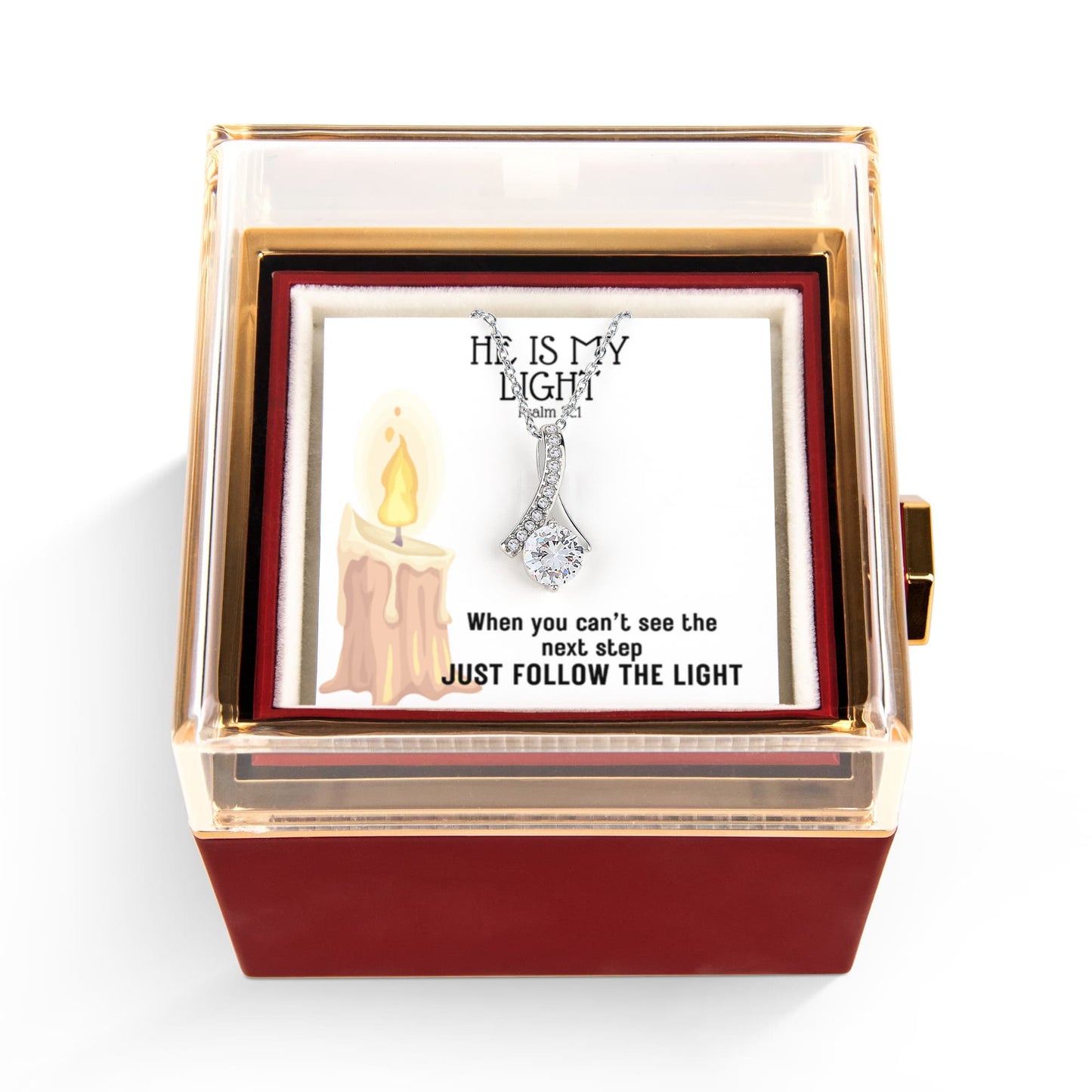 He Is My Light (Psalm 27:1) | Alluring Beauty Necklace in Rotating Rose Gift Box
