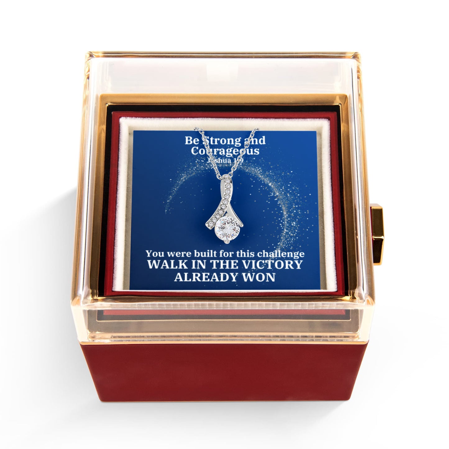 Be Strong And Courageous (Joshua 1:9) | Alluring Beauty Necklace in Rotating Rose Gift Box