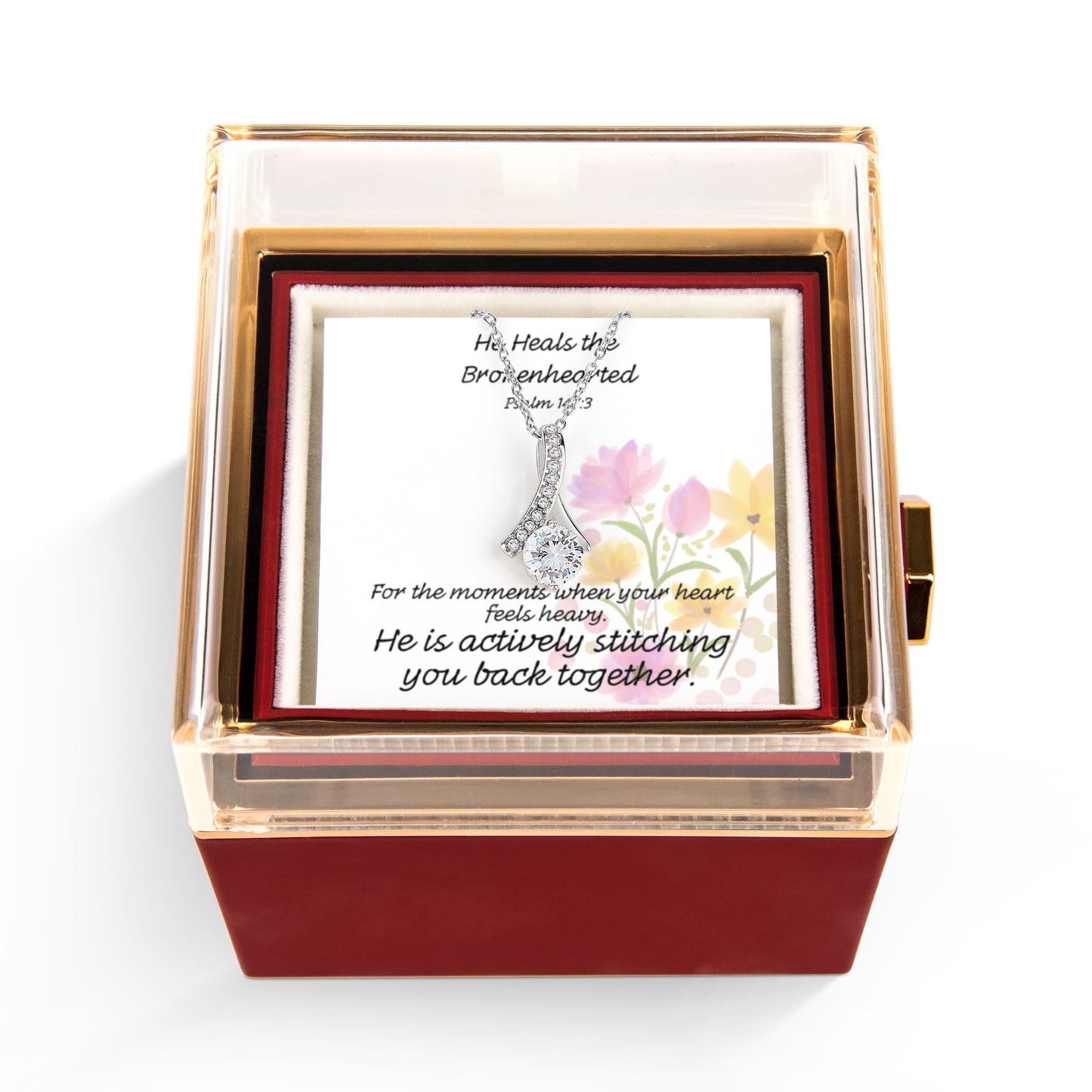 He Heals The Brokenhearted (Psalm 147:3) | Alluring Beauty Necklace in Rotating Rose Gift Box