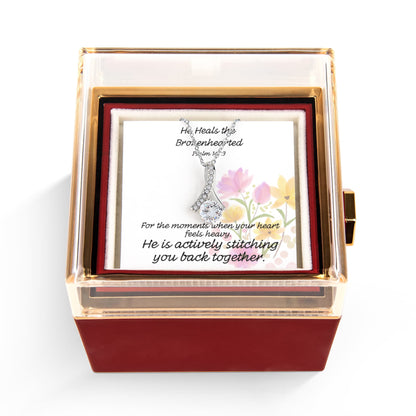 He Heals The Brokenhearted (Psalm 147:3) | Alluring Beauty Necklace in Rotating Rose Gift Box