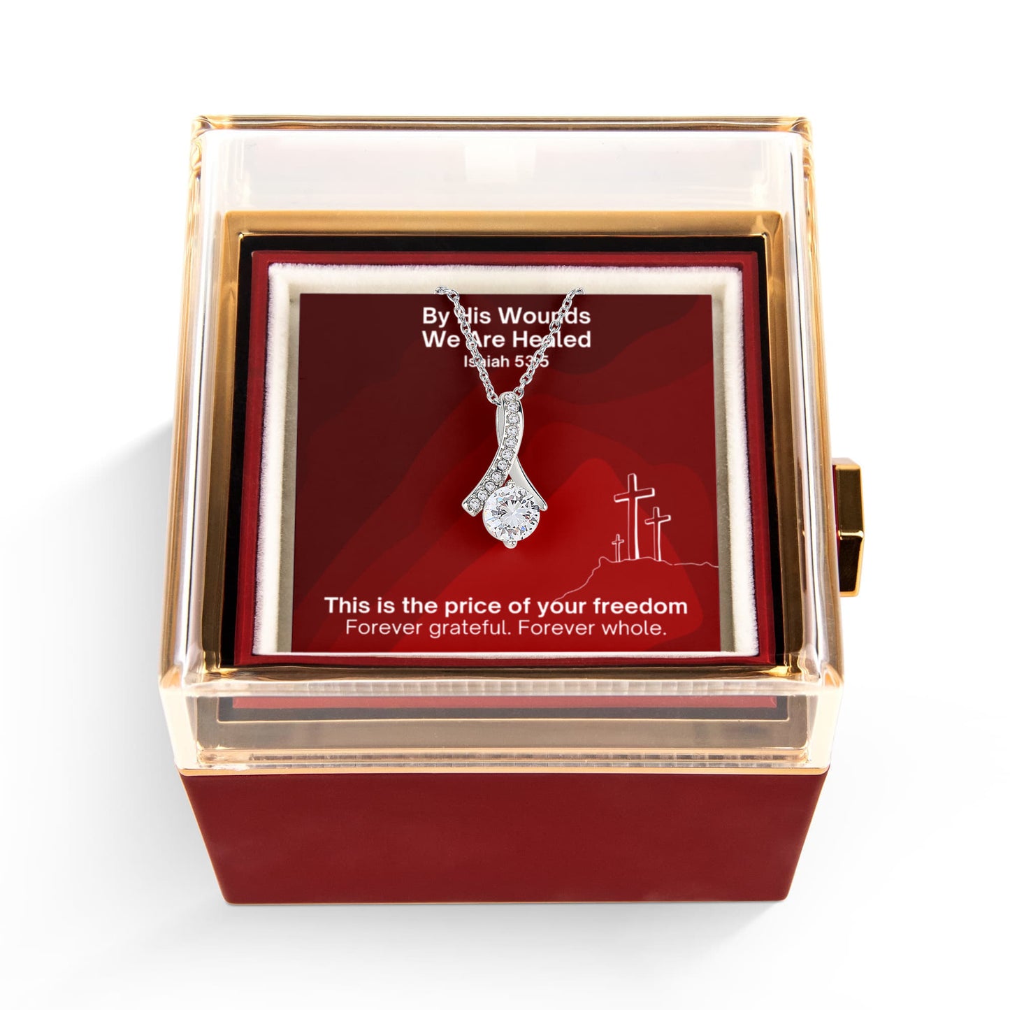 By His Wounds We Are Healed (Isaiah 53:5) | Alluring Beauty Necklace in Rotating Rose Gift Box