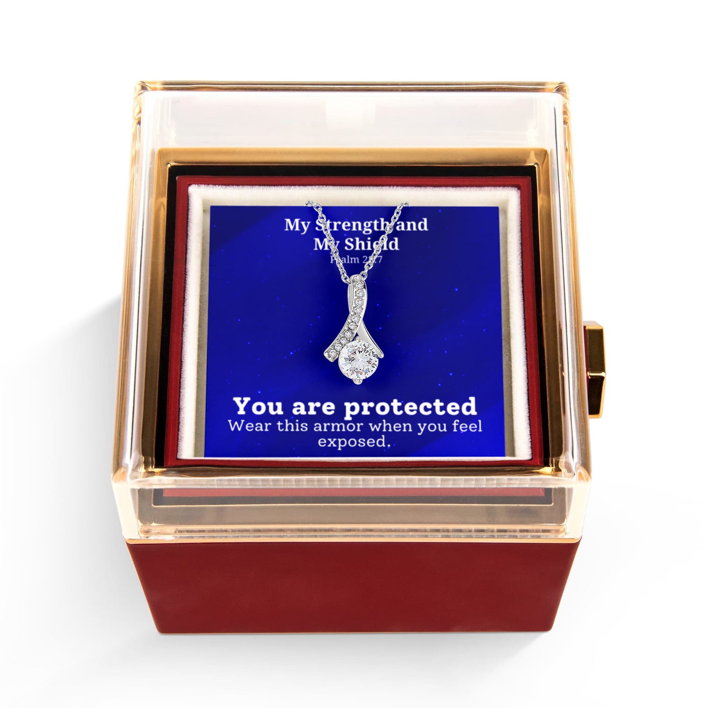 My Strength and My Shield (Psalm 28:7) | Alluring Beauty Necklace in Rotating Rose Gift Box