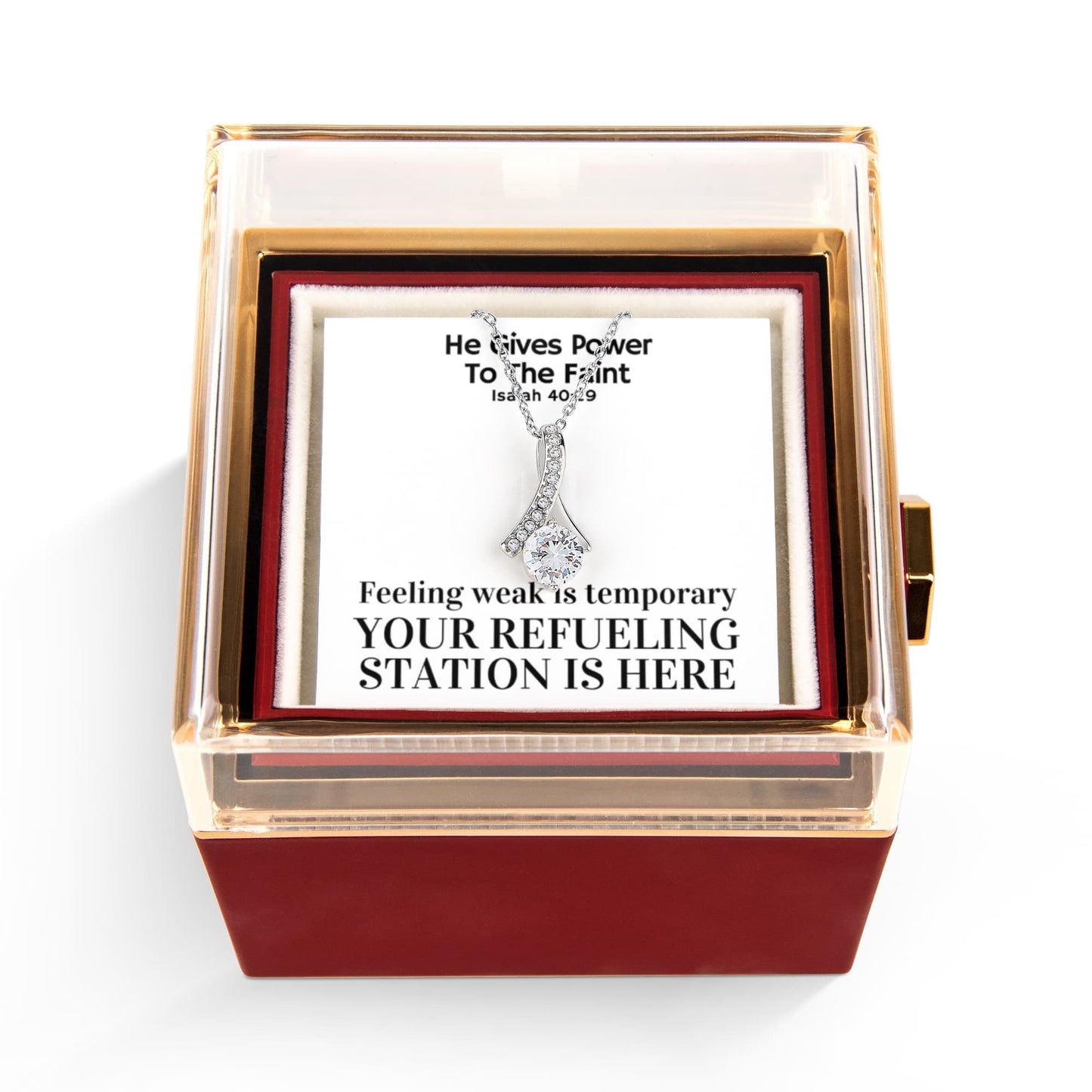 He Gives Power To The Faint (Isaiah 40:29) | Alluring Beauty Necklace in Rotating Rose Gift Box