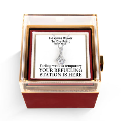 He Gives Power To The Faint (Isaiah 40:29) | Alluring Beauty Necklace in Rotating Rose Gift Box
