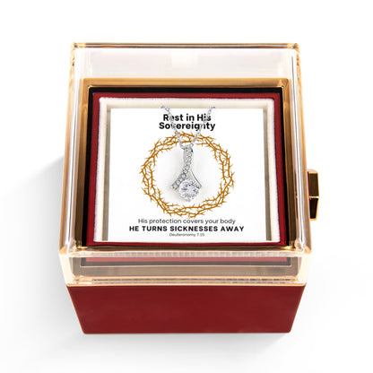 He Turns Sicknesses Away (Deuteronomy 7:15) | Alluring Beauty Necklace in Rotating Rose Gift Box