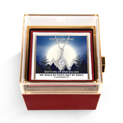 We Walk By Faith, Not By Sight (2 Corinthians 5:7) | Alluring Beauty Necklace in Rotating Rose Gift Box