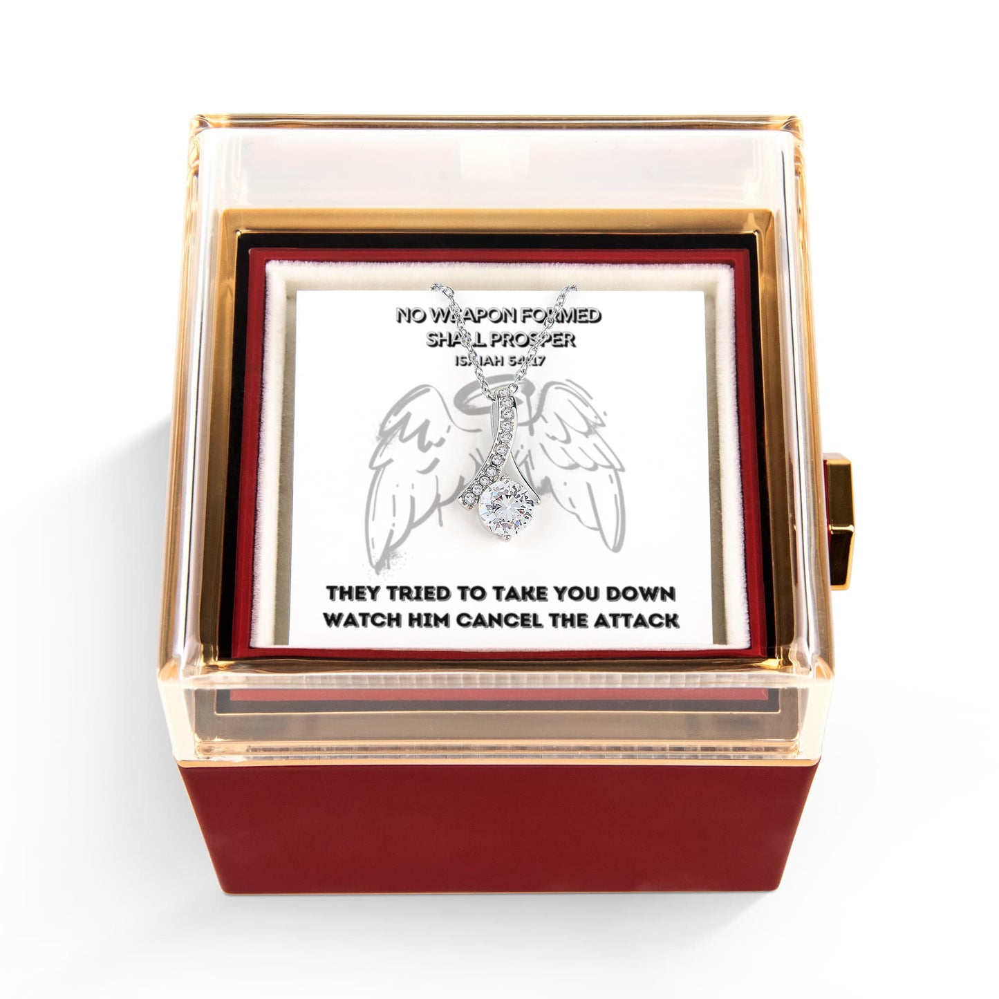 No Weapon Formed Shall Prosper (Isaiah 54:17) | Alluring Beauty Necklace in Rotating Rose Gift Box