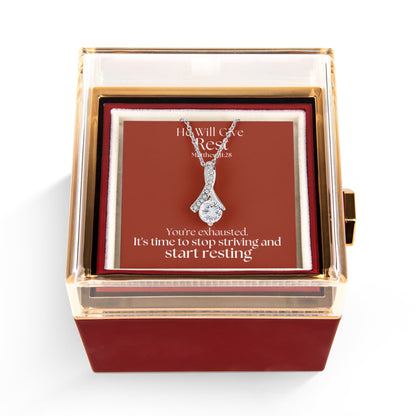 He Will Give  Rest (Matthew 11:28) | Alluring Beauty Necklace in Rotating Rose Gift Box