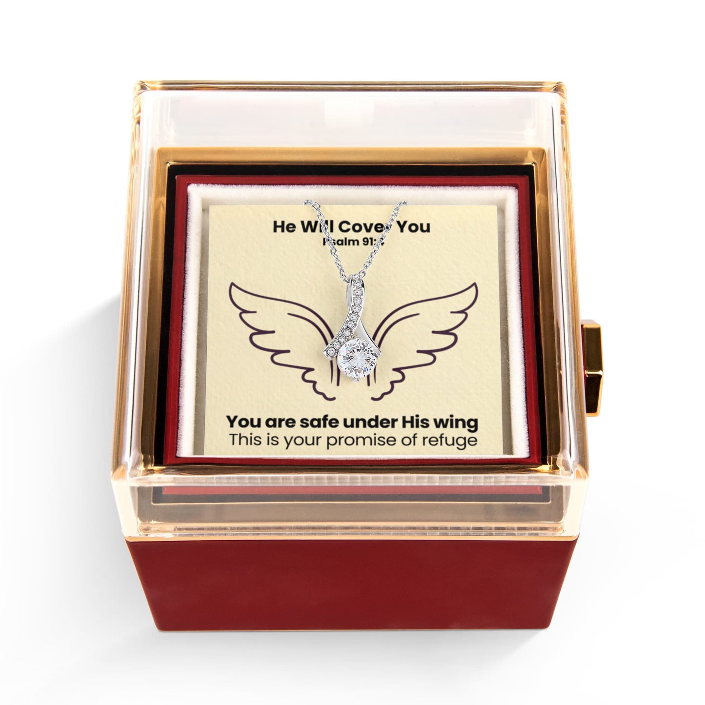He Will Cover You (Psalm 91:4) | Alluring Beauty Necklace in Rotating Rose Gift Box