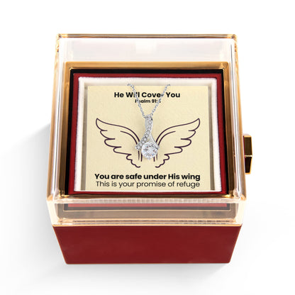 He Will Cover You (Psalm 91:4) | Alluring Beauty Necklace in Rotating Rose Gift Box