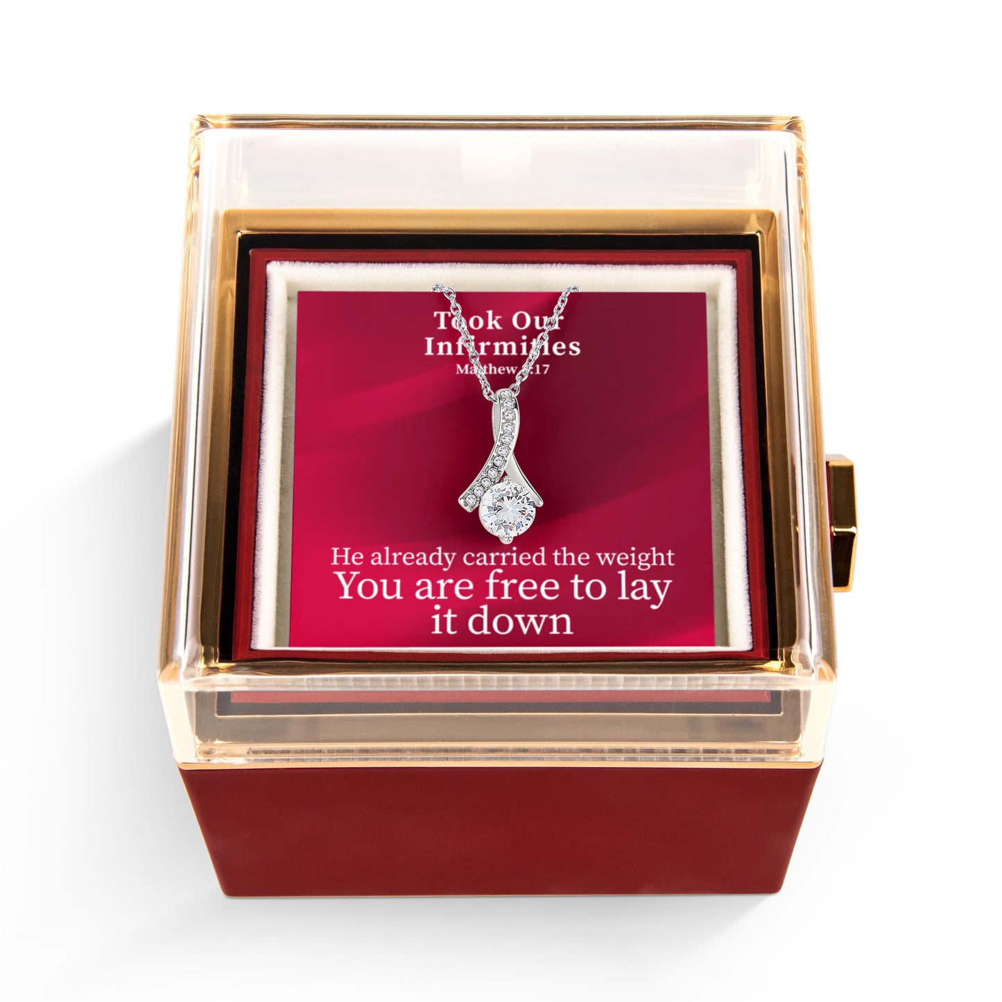 Took Our Infirmities (Matthew :17) | Alluring Beauty Necklace in Rotating Rose Gift Box