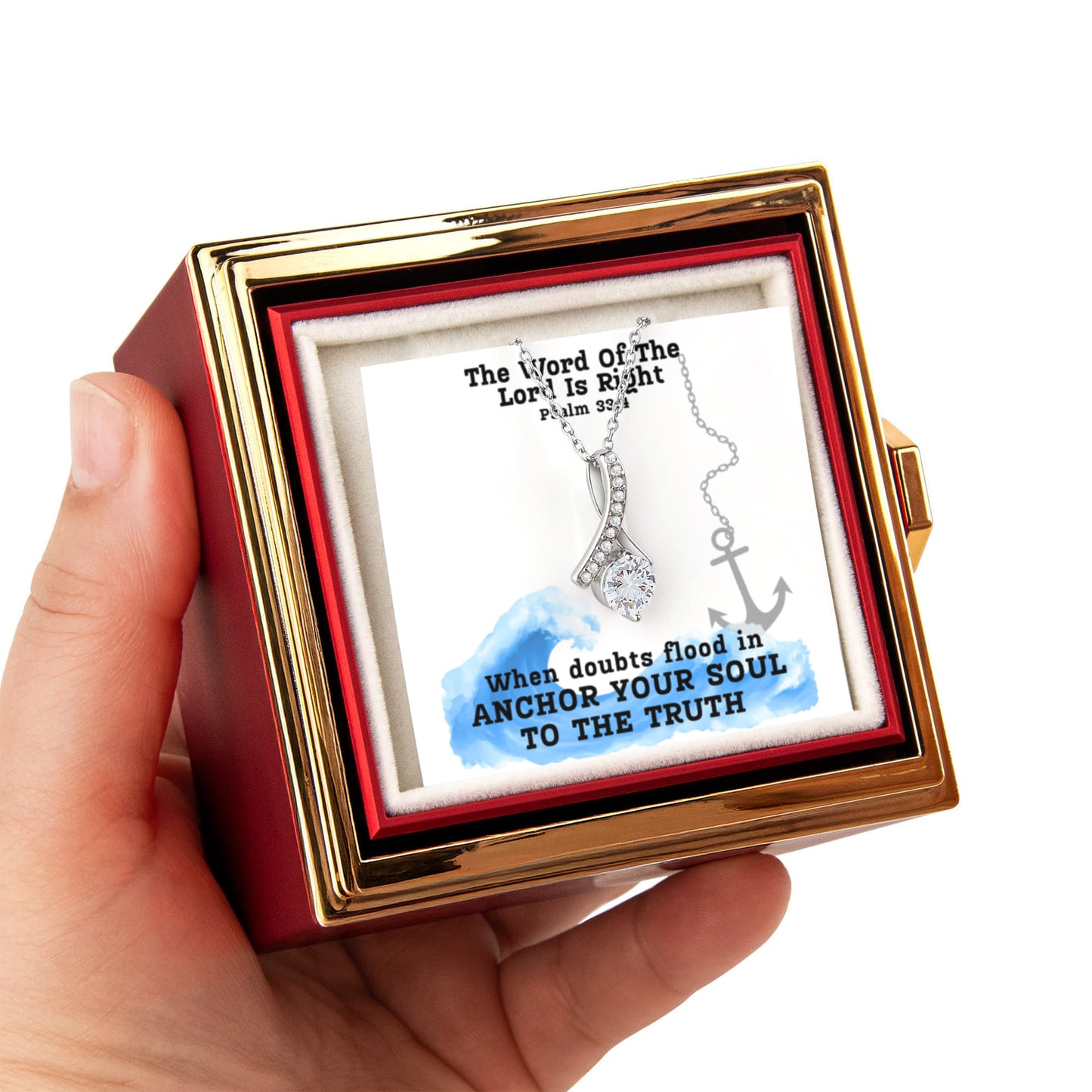 The Word Of The Lord Is Right (Psalm 33:4) | Alluring Beauty Necklace in Rotating Rose Gift Box