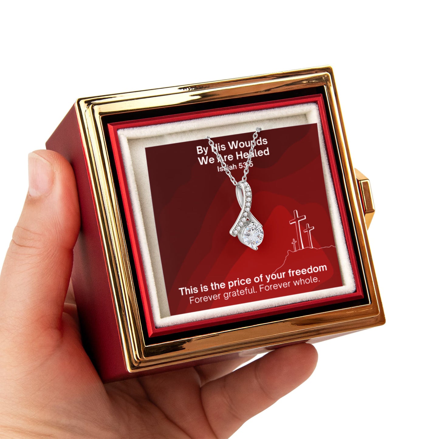By His Wounds We Are Healed (Isaiah 53:5) | Alluring Beauty Necklace in Rotating Rose Gift Box