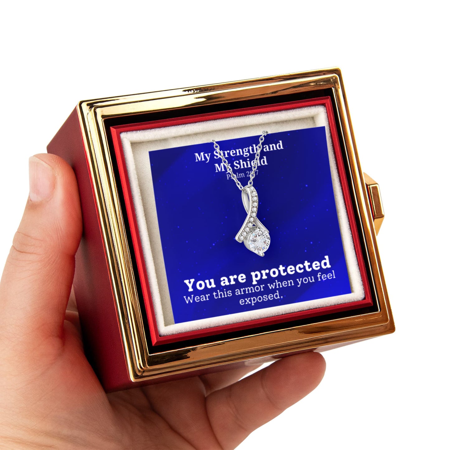 My Strength and My Shield (Psalm 28:7) | Alluring Beauty Necklace in Rotating Rose Gift Box