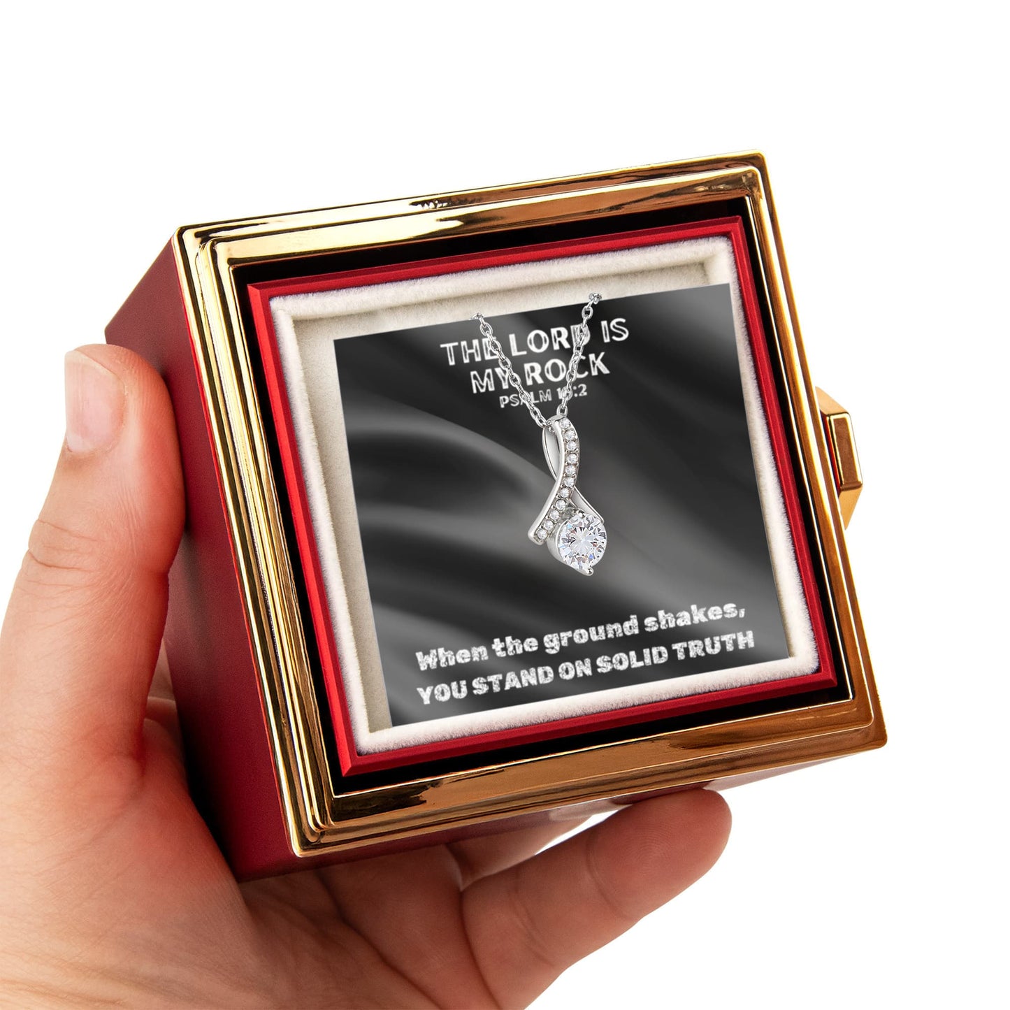 The Lord Is My Rock (Psalm 18:2) | Alluring Beauty Necklace in Rotating Rose Gift Box