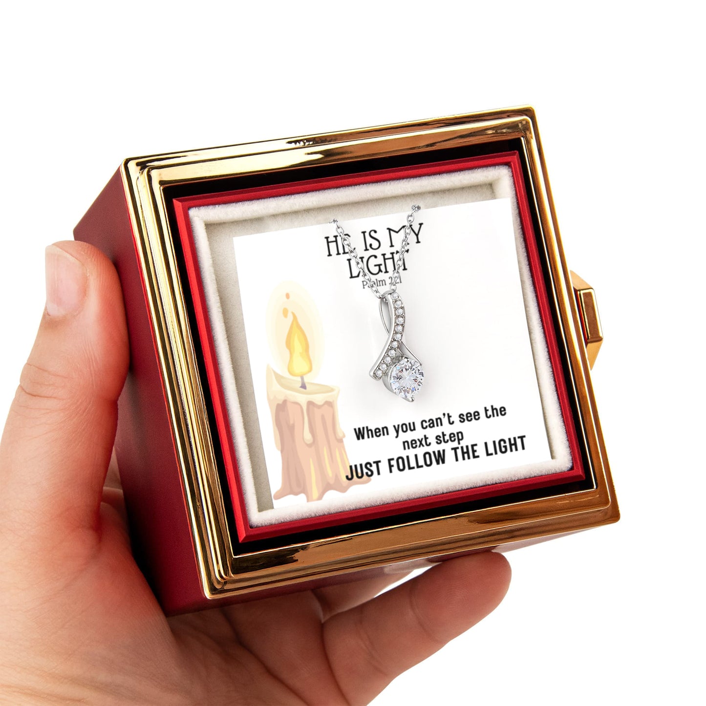 He Is My Light (Psalm 27:1) | Alluring Beauty Necklace in Rotating Rose Gift Box