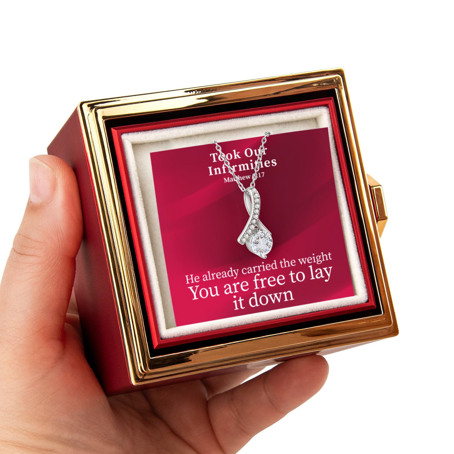 Took Our Infirmities (Matthew :17) | Alluring Beauty Necklace in Rotating Rose Gift Box
