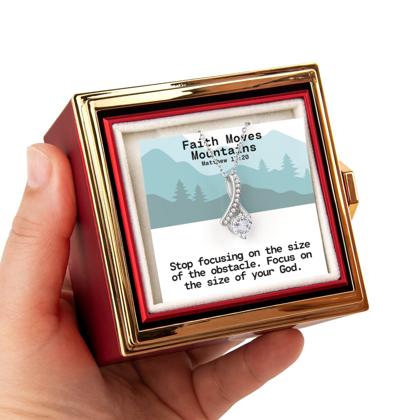 Faith Moves Mountains (Matthew 17:20) | Alluring Beauty Necklace in Rotating Rose Gift Box
