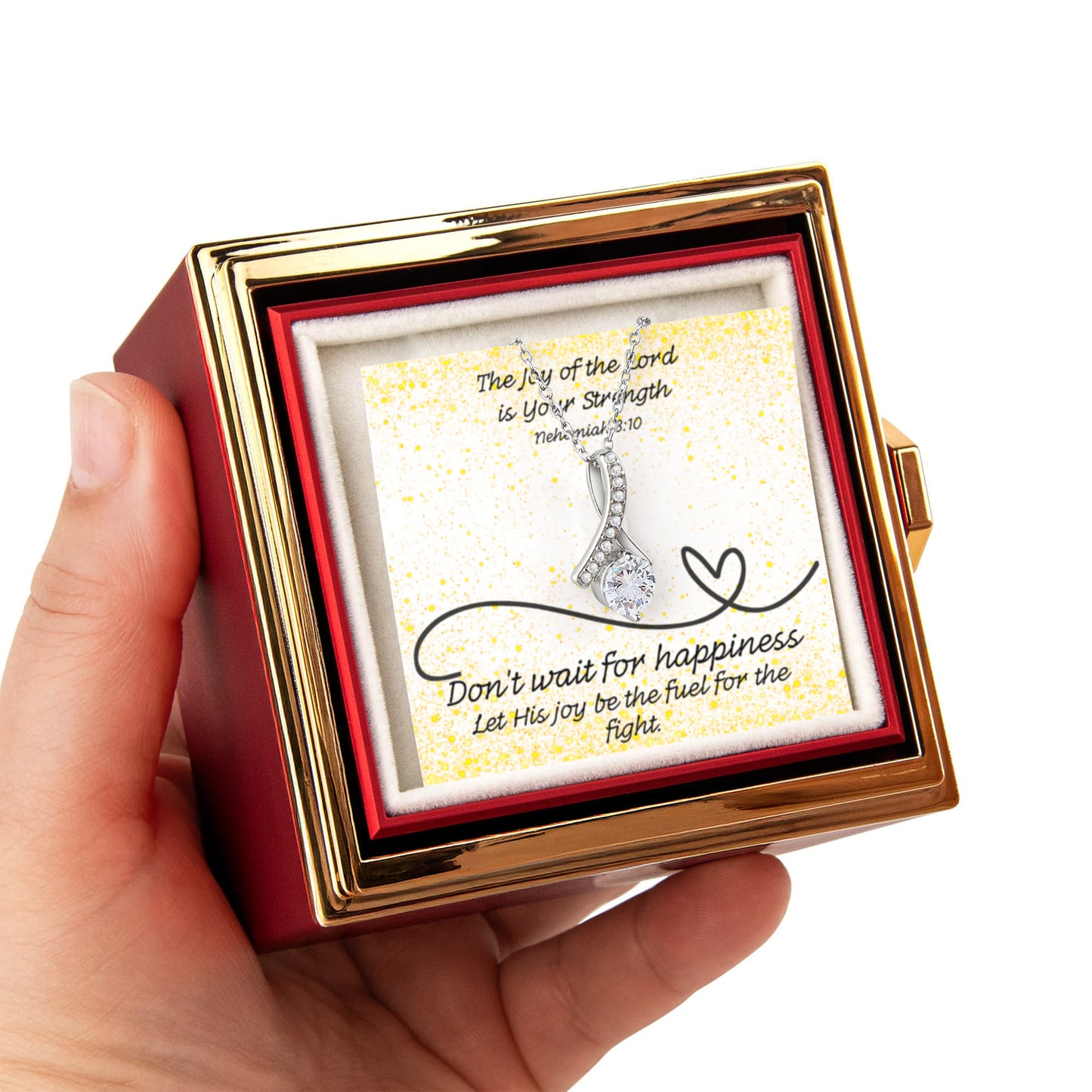 The Joy of the Lord Is Your Strength (Nehemiah 8:10) | Alluring Beauty Necklace in Rotating Rose Gift Box