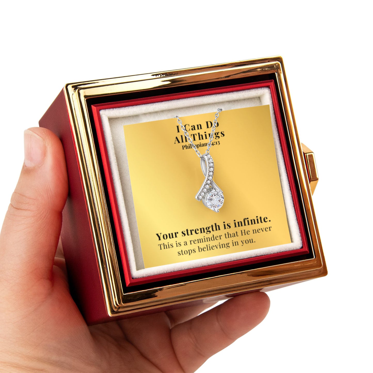 I Can Do All Things (Philippians 4:13) | Alluring Beauty Necklace in Rotating Rose Gift Box