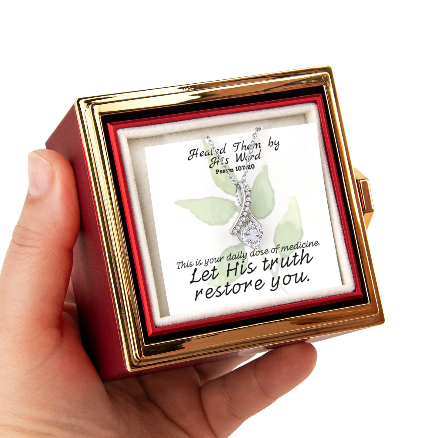 Healed Them By His Words (Psalm 107:20) | Alluring Beauty Necklace in Rotating Rose Gift Box