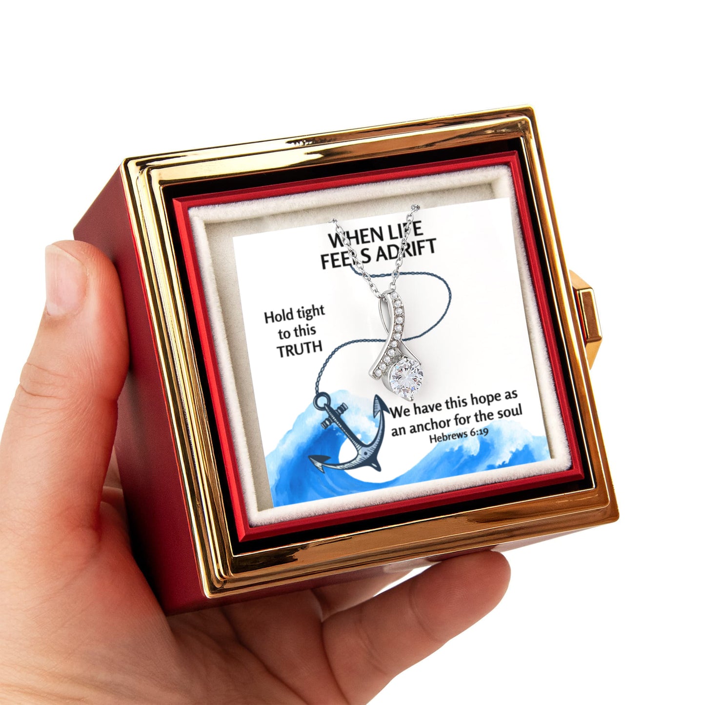 Hope Anchors The Soul (Hebrews 6:19) | Alluring Beauty Necklace in Rotating Rose Gift Box