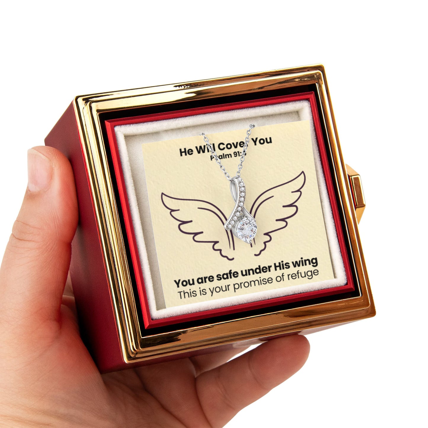 He Will Cover You (Psalm 91:4) | Alluring Beauty Necklace in Rotating Rose Gift Box