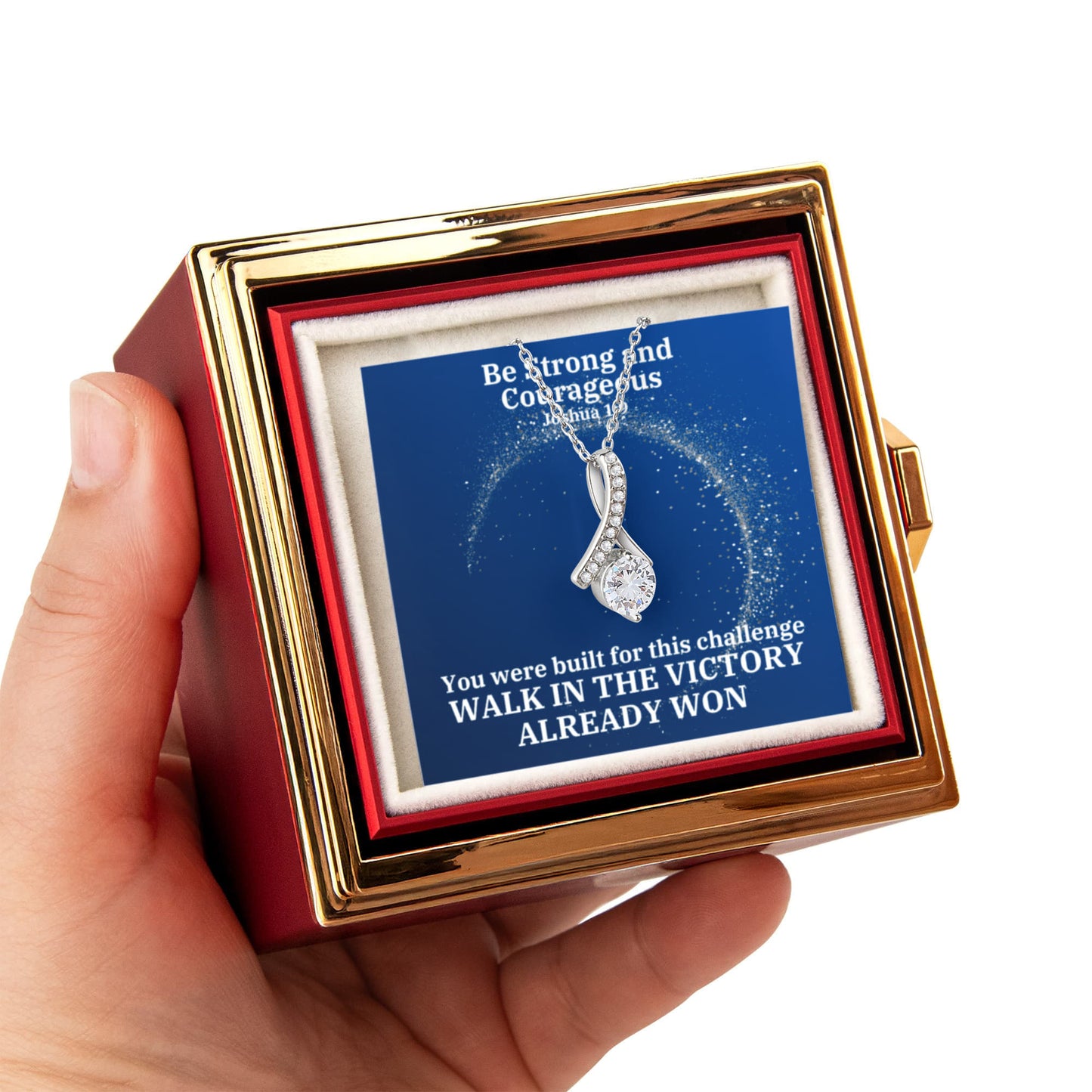 Be Strong And Courageous (Joshua 1:9) | Alluring Beauty Necklace in Rotating Rose Gift Box