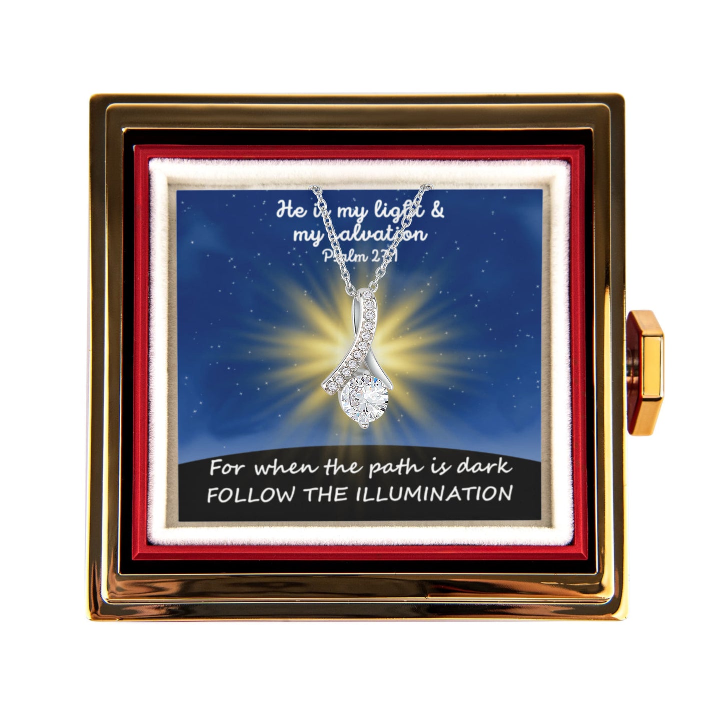 He Is My Light & My Salvation (Psalm 27:1) | Alluring Beauty Necklace in Rotating Rose Gift Box