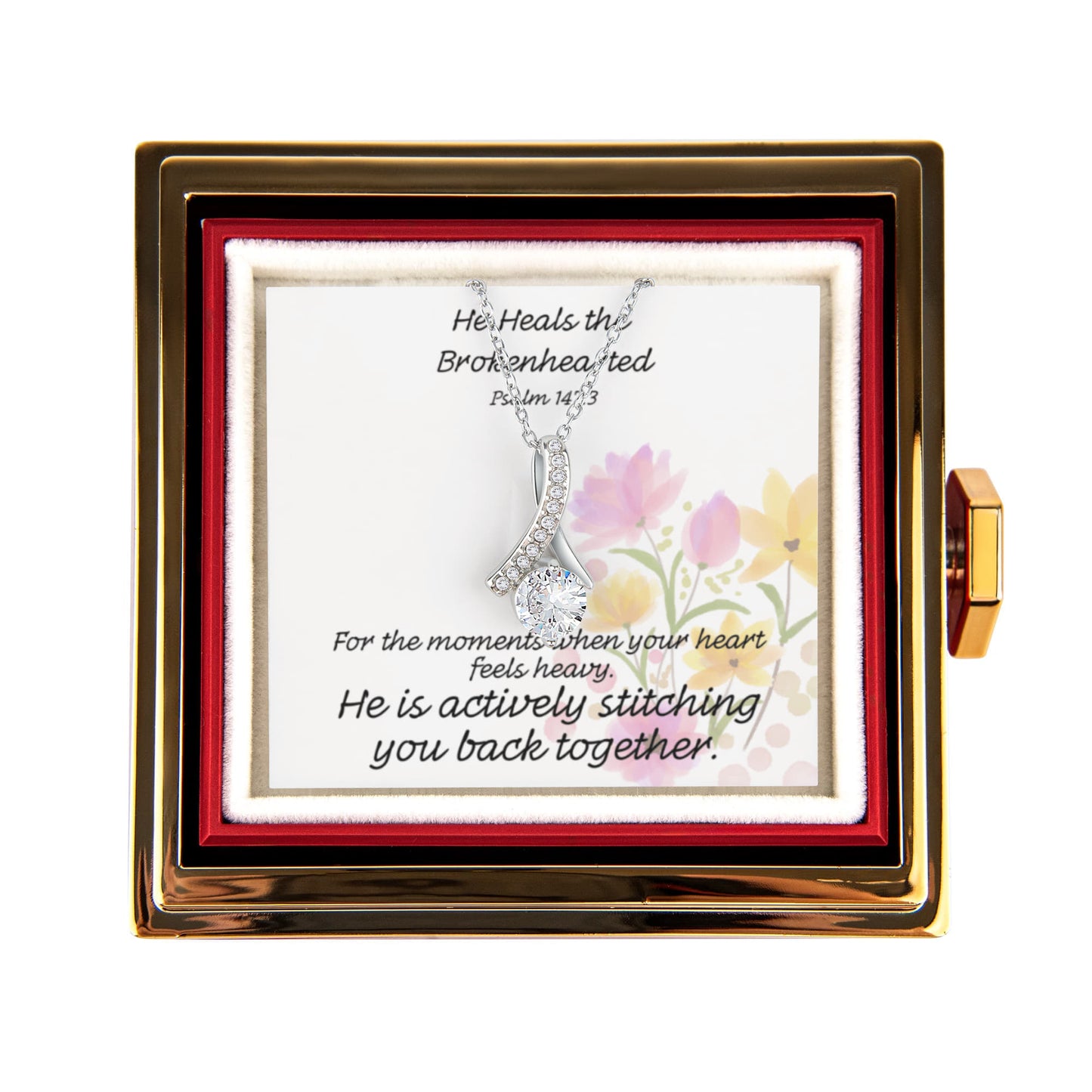 He Heals The Brokenhearted (Psalm 147:3) | Alluring Beauty Necklace in Rotating Rose Gift Box
