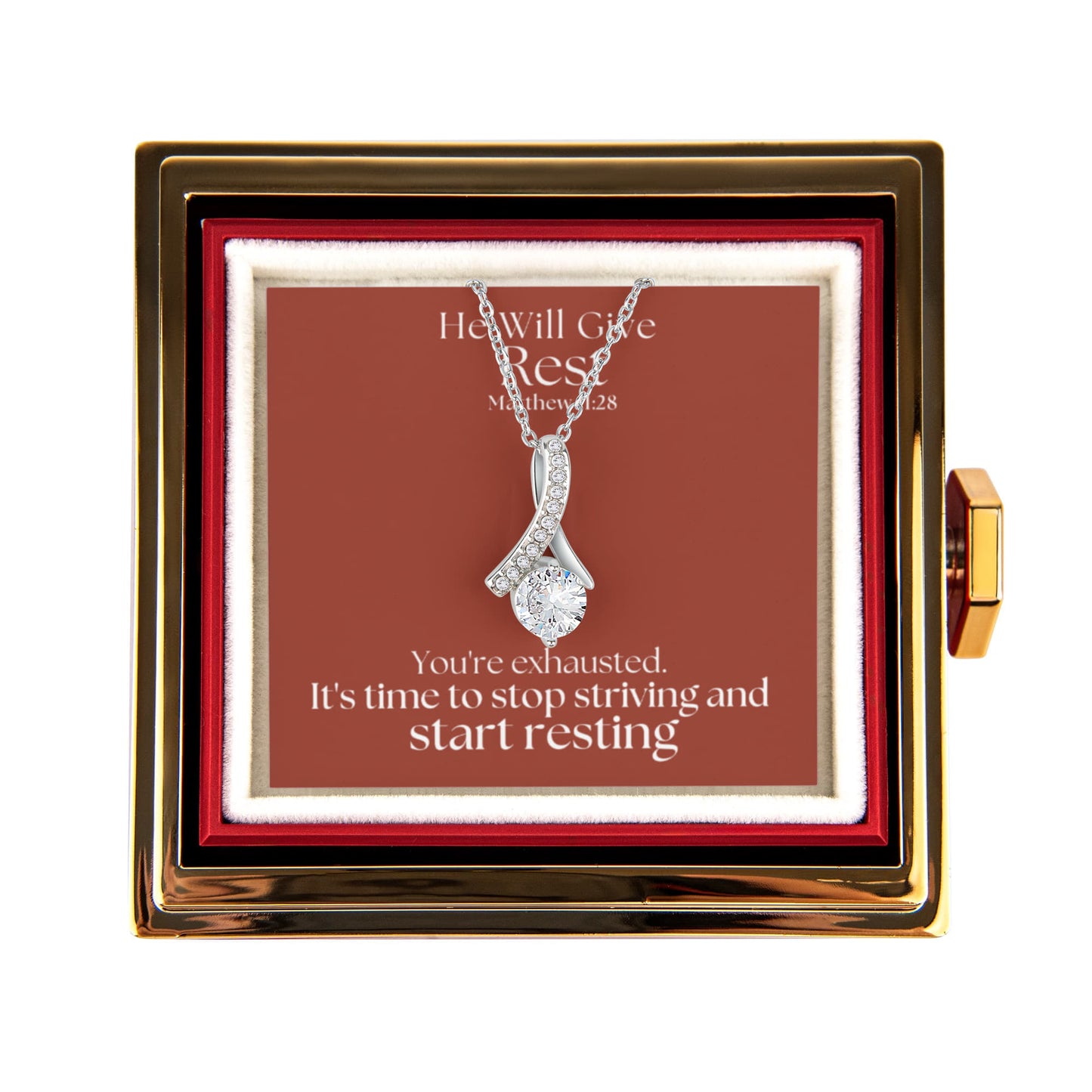He Will Give  Rest (Matthew 11:28) | Alluring Beauty Necklace in Rotating Rose Gift Box