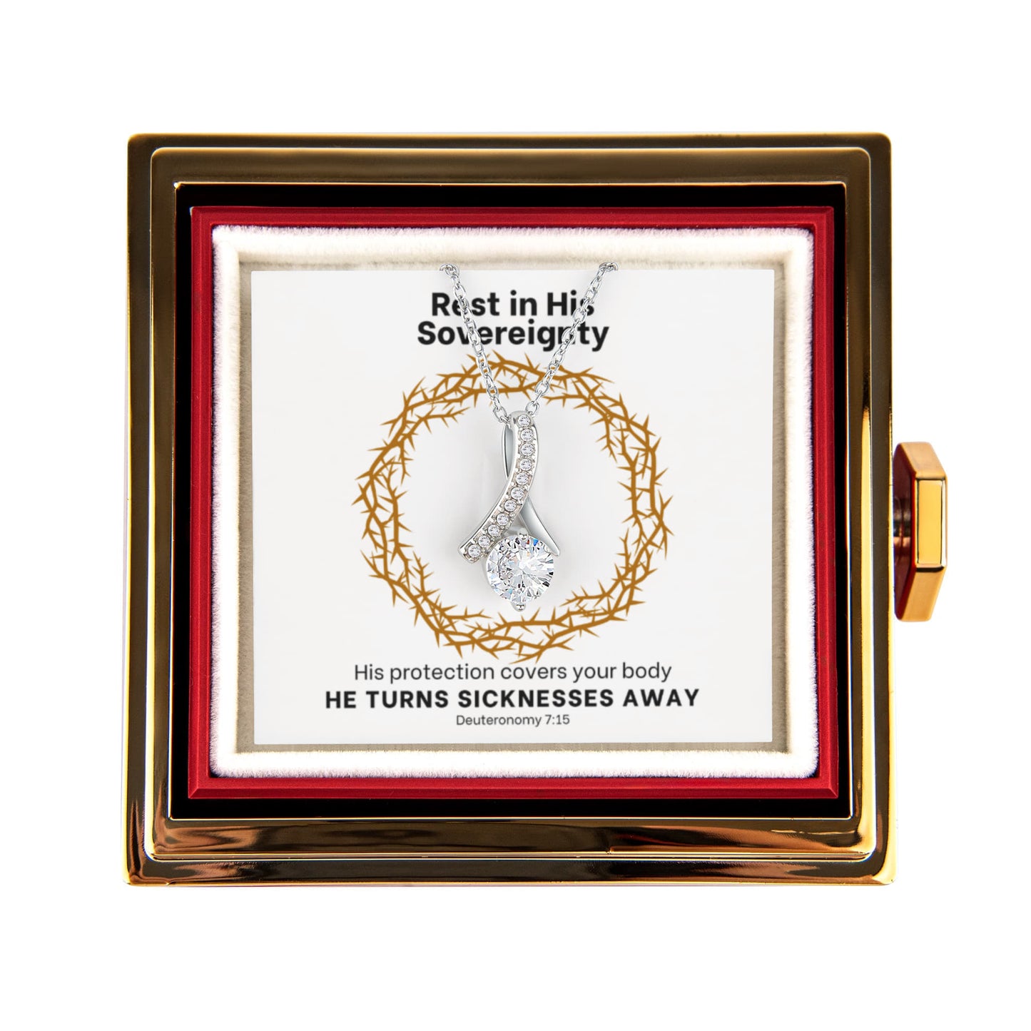 He Turns Sicknesses Away (Deuteronomy 7:15) | Alluring Beauty Necklace in Rotating Rose Gift Box