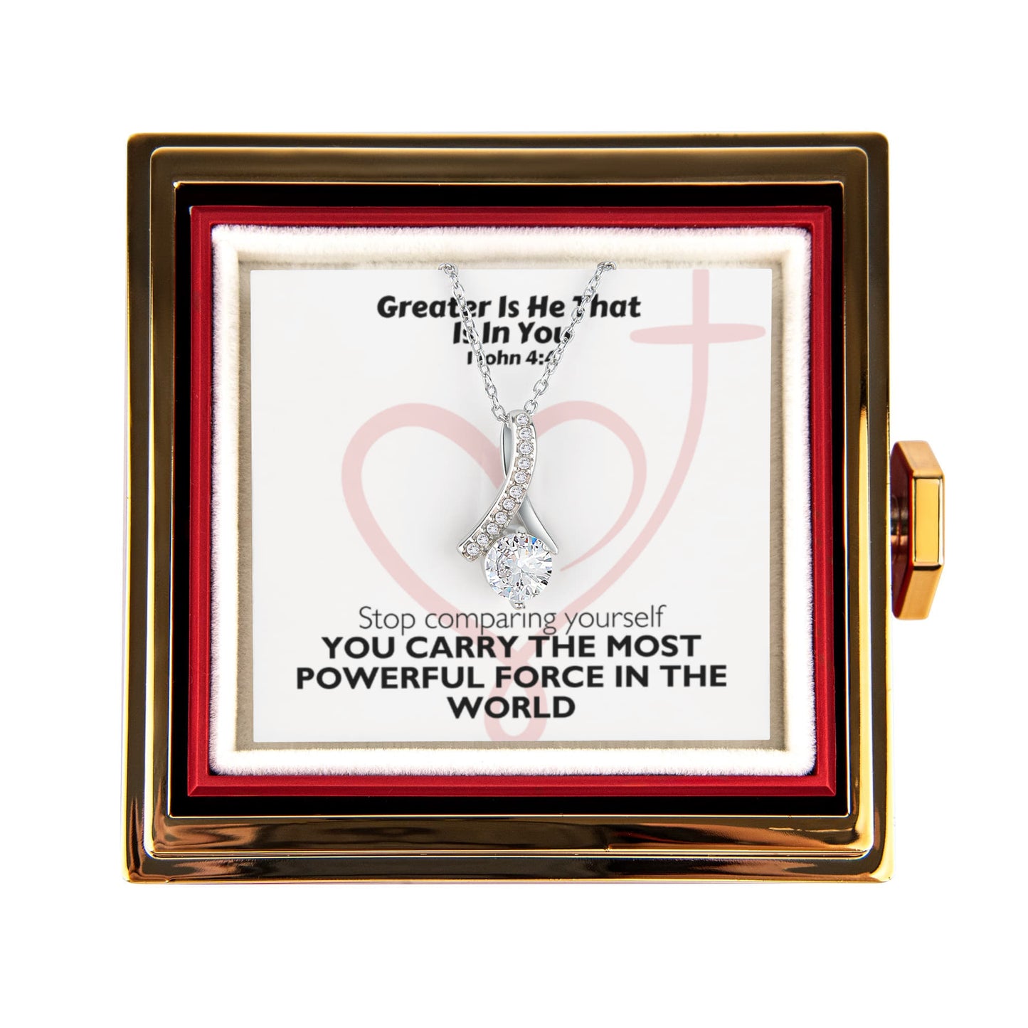 Greater Is He That Is In You (1 John 4:4) | Alluring Beauty Necklace in Rotating Rose Gift Box