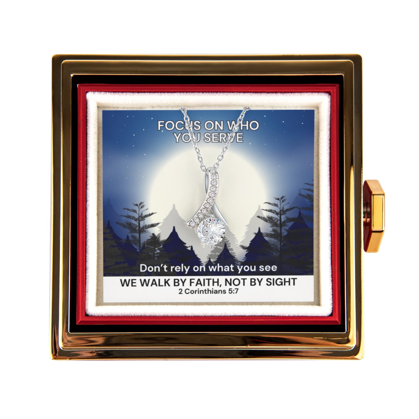 We Walk By Faith, Not By Sight (2 Corinthians 5:7) | Alluring Beauty Necklace in Rotating Rose Gift Box