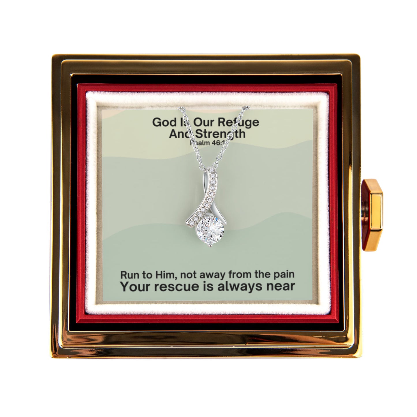 God Is Our Refuge And Strength (Psalm 46:1) | Alluring Beauty Necklace in Rotating Rose Gift Box