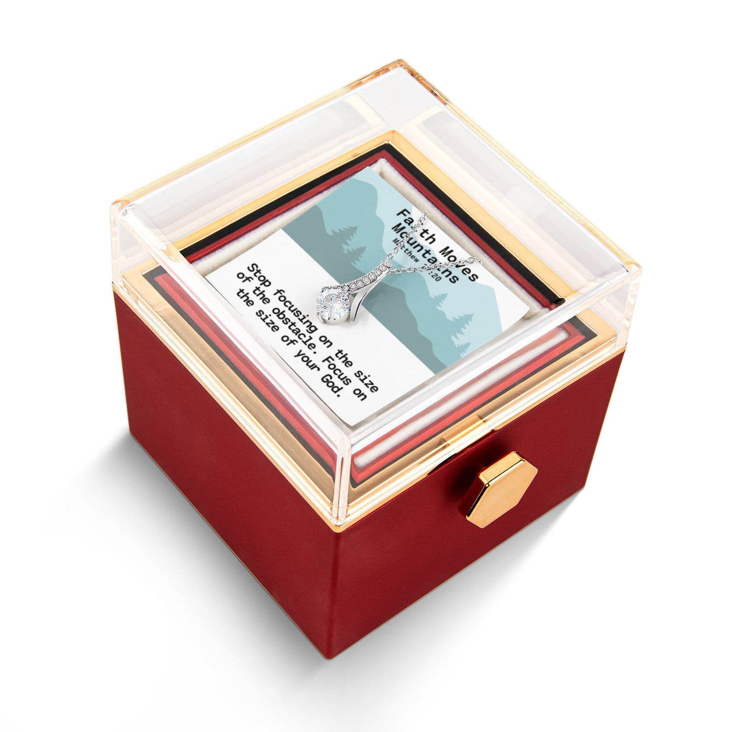 Faith Moves Mountains (Matthew 17:20) | Alluring Beauty Necklace in Rotating Rose Gift Box