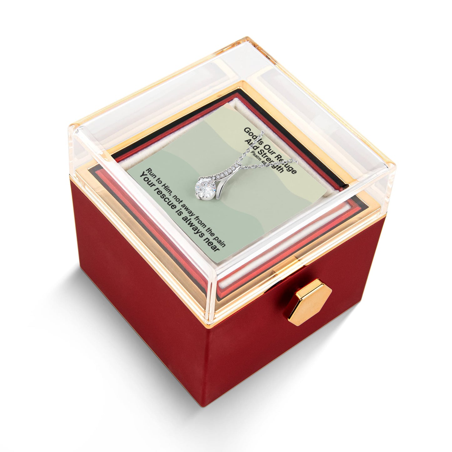 God Is Our Refuge And Strength (Psalm 46:1) | Alluring Beauty Necklace in Rotating Rose Gift Box