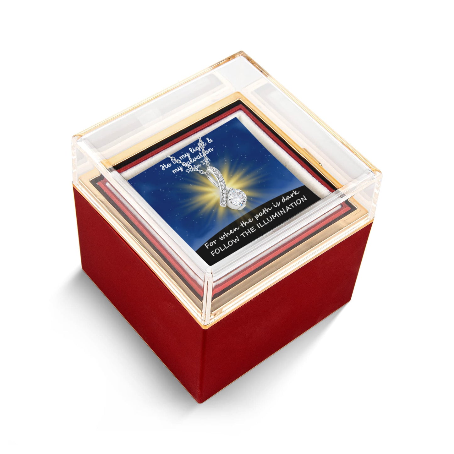 He Is My Light & My Salvation (Psalm 27:1) | Alluring Beauty Necklace in Rotating Rose Gift Box