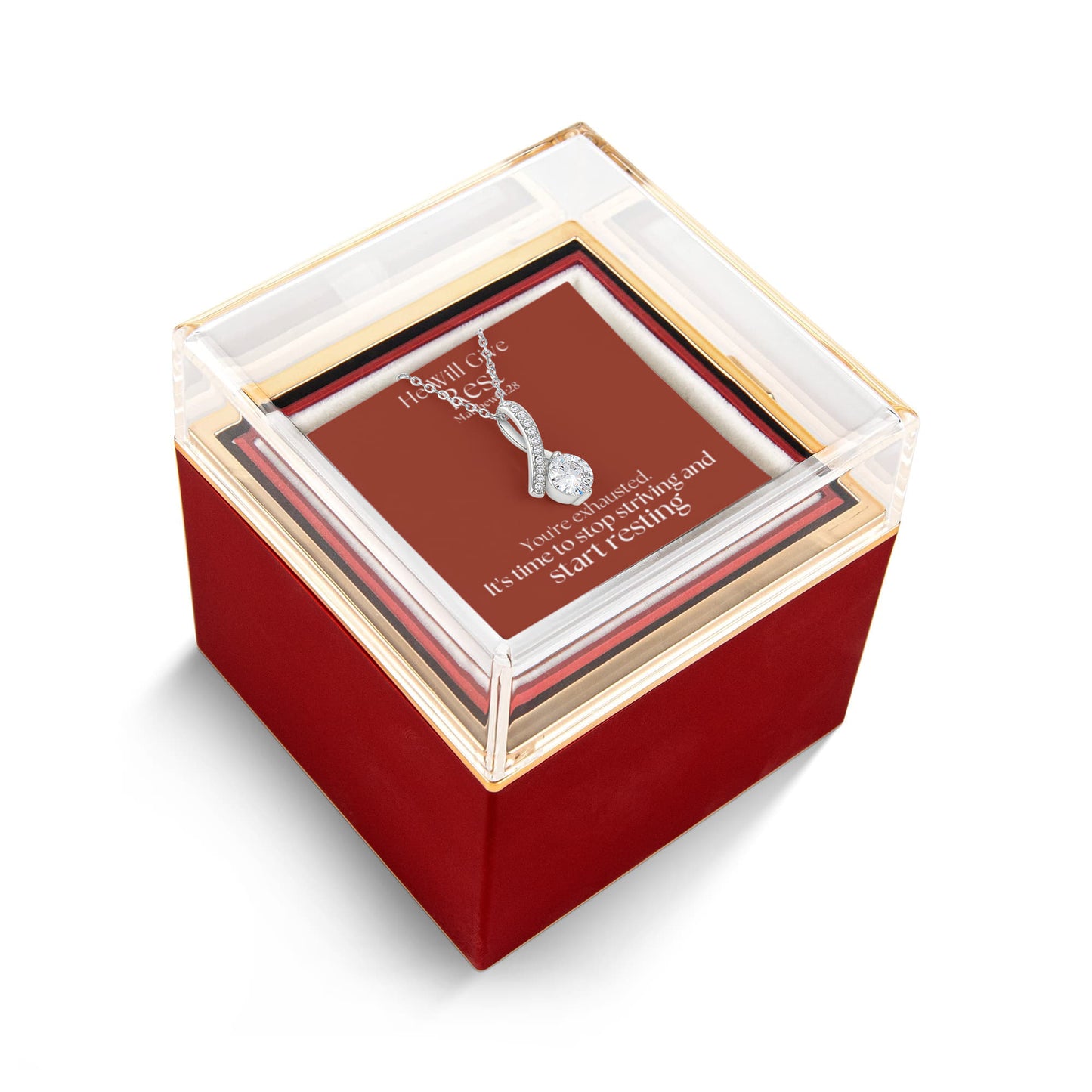 He Will Give  Rest (Matthew 11:28) | Alluring Beauty Necklace in Rotating Rose Gift Box