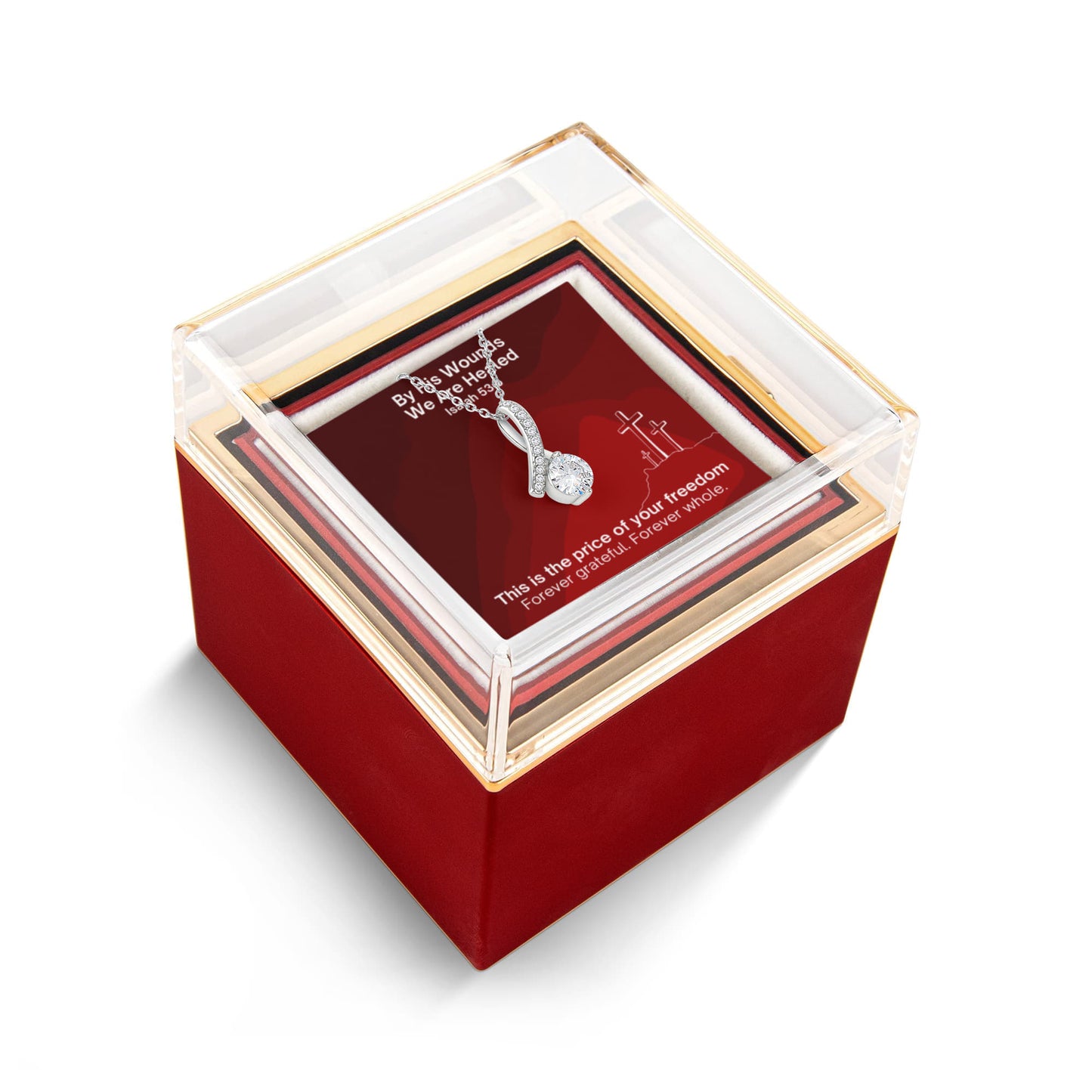 By His Wounds We Are Healed (Isaiah 53:5) | Alluring Beauty Necklace in Rotating Rose Gift Box