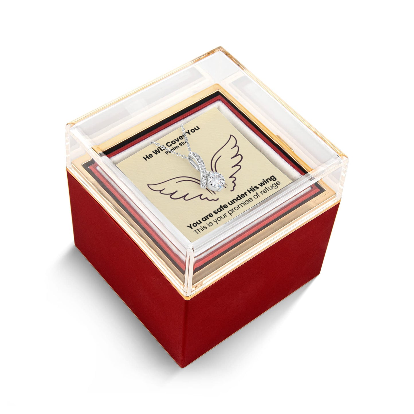 He Will Cover You (Psalm 91:4) | Alluring Beauty Necklace in Rotating Rose Gift Box